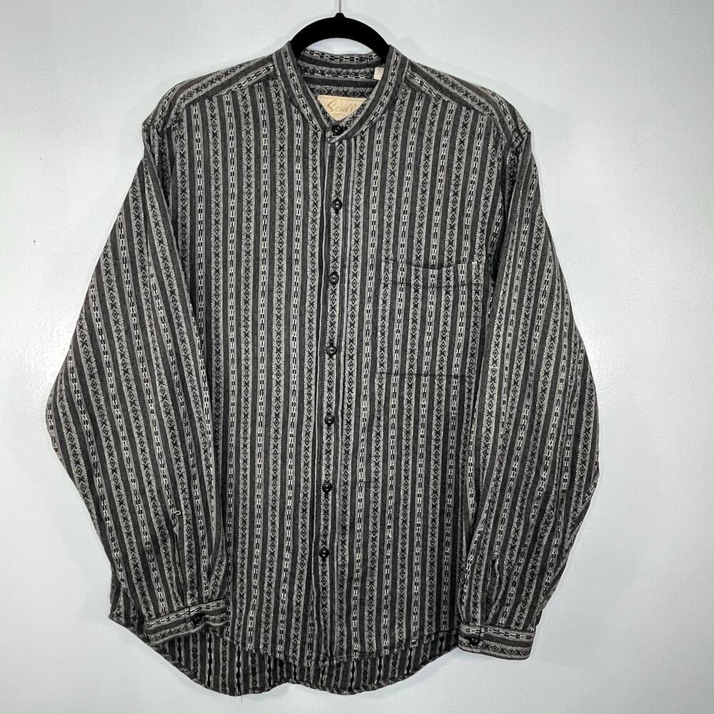 Scully Men long sleeve shirts Collarless Striped Western Cowboy Size M Button Up